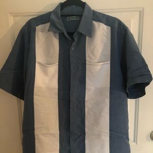 Guayabera (blue with white)
